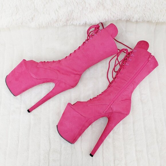 Flamingo 1051FS 8" Heel Mid Calf Platform Boots Hot Pink - Picture 5 of 12